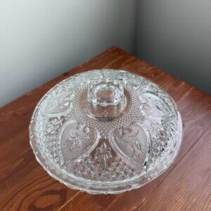 Vintage Hearts and Roses Clear Glass Lidded Candy Dish KIG Indonesia 7x4"